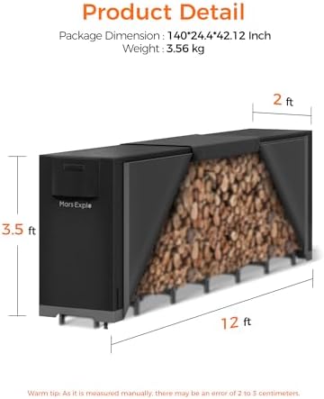 12ft firewood log rack with cover outdoor, heavy on a desk or shelf