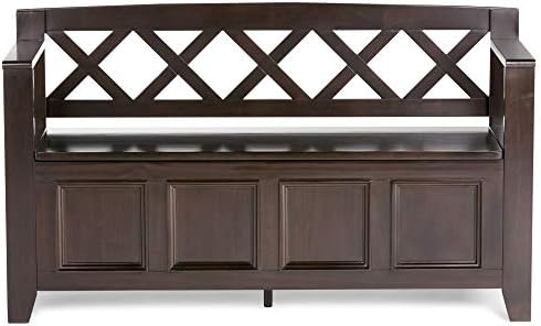 simplihome amherst 48" wide solid wood storage bench showing dimensions