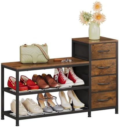 exotica industrial shoe storage bench with 4 drawers on a desk or shelf