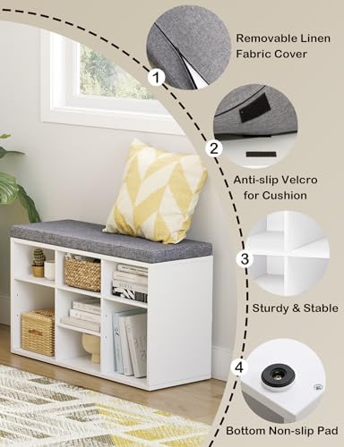 dinzi lvj shoe storage bench with cushion, 31.5", side view