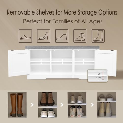 dinzi lvj shoe storage bench with cushion, door, close-up detail