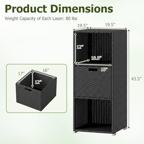 happygrill outdoor storage cabinet pe rattan wicker storage, front angle view