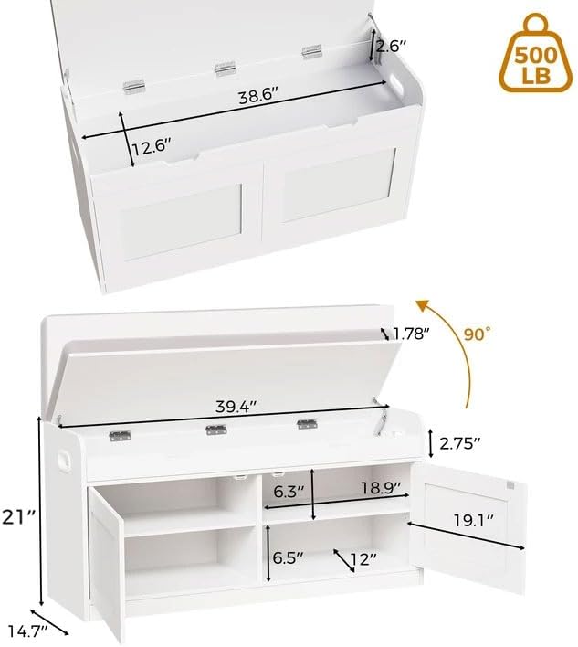 2-tier storage bench, 39.4" wide shoe bench with, close-up detail