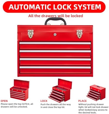 4 drawers metal tool box portable steel tool showing dimensions