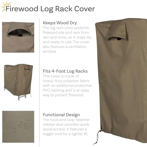sunnydaze 4-foot firewood log rack cover with pvc shown in use