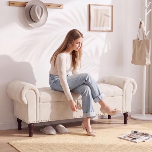 youdenova 60" ottoman with storage, upholstered storage ottoman, front angle view