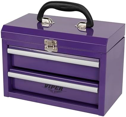 viper tool storage 11-inch 2-drawer portable toolbox, purple, close-up detail