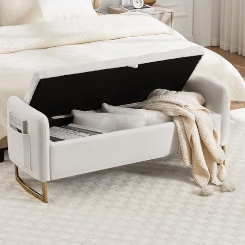 48" end of bed bench, modern storage bench, front angle view