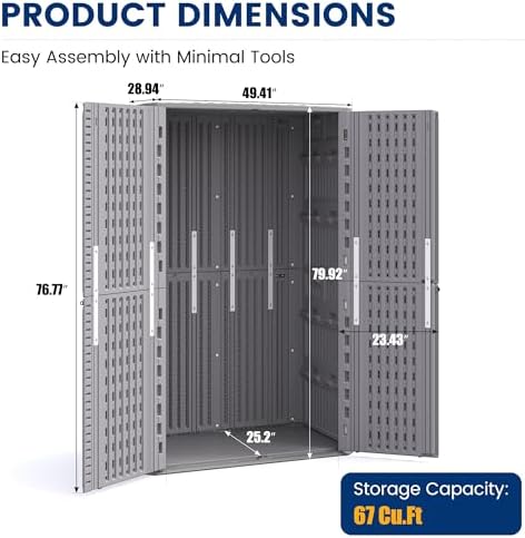 udpatio 67 cu.ft vertical outdoor storage shed, hdpe, close-up detail