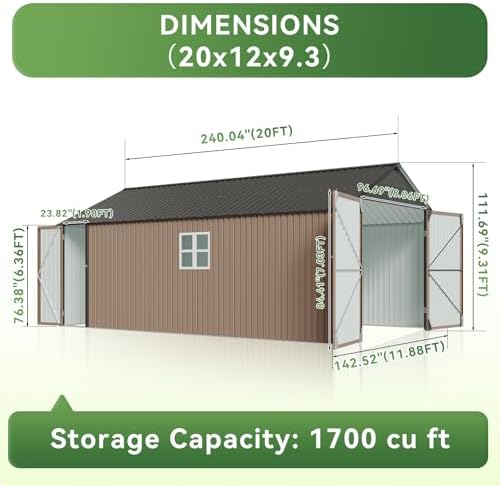 aoxun 12'x20' carport shed outdoor metal storage sheds shown in use