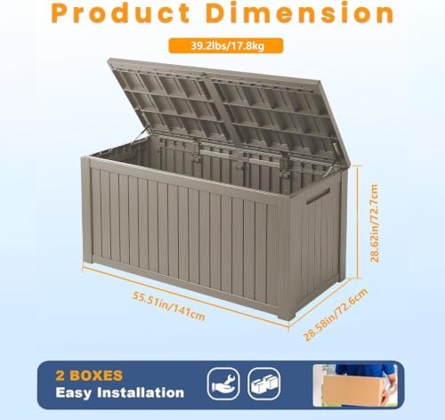 tarkari 200 gallon outdoor storage box waterproof, resin, side view