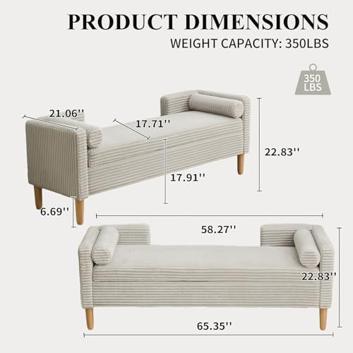 nioiikit 65" corduroy upholstered storage ottoman bench with shown in use