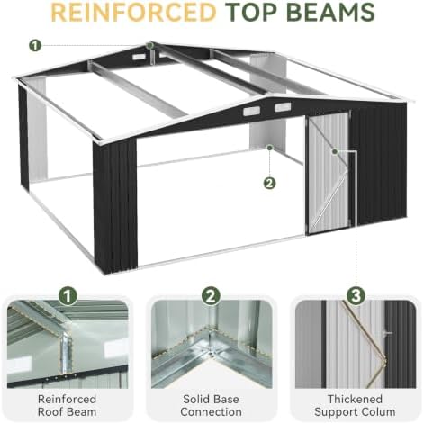 aoxun 14x12 ft outdoor metal storage shed with, front angle view