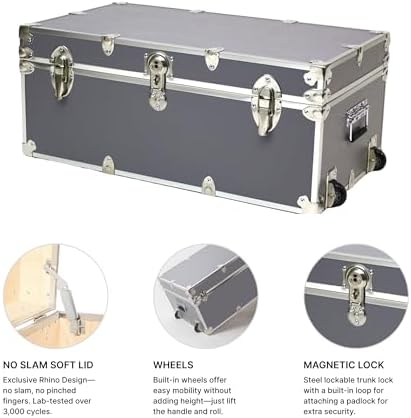 rhino small essential trunk with wheels, camp footlocker, side view