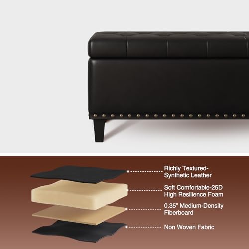 fivewillowise 51 inch storage ottoman bench,large end of showing dimensions