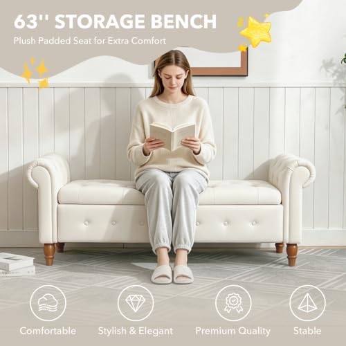nioiikit 63'' storage ottoman bench, tufted entryway bench, close-up detail