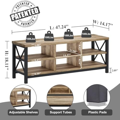 fatorri shoe bench entryway with storage, industrial wood shown in use