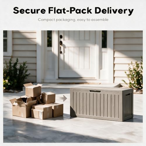 92 gal deck box,waterproof resin outdoor storage gas showing dimensions