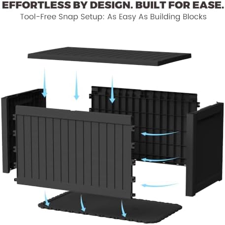 outdoor storage box, 270 gallon waterproof deck box, package contents