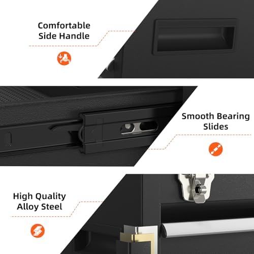 portable metal tool box – 3 drawers lockable showing dimensions