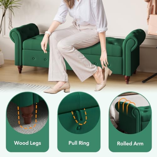 storage bench, end of bed bench with pull, side view