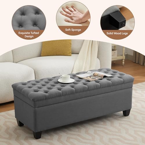 wututuee 50" fabric storage ottoman bench, upholstered rectangle, side view