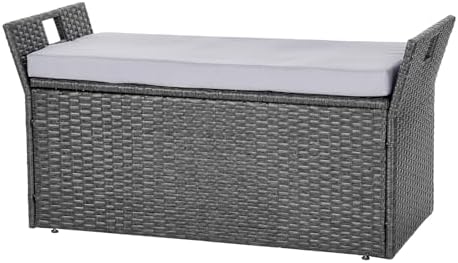 vevor outdoor storage bench, 2-person pe rattan storage, view 9