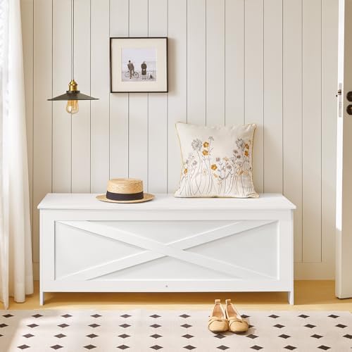 mahancris 47.2" storage chest with lid, storage bench shown in use