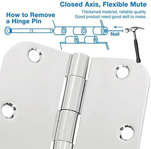 6 Pack Round Door Hinges 3-1/2" x 3.5 inch, 5/8 Radius, Polished Chrome 3 ½ - Image 4