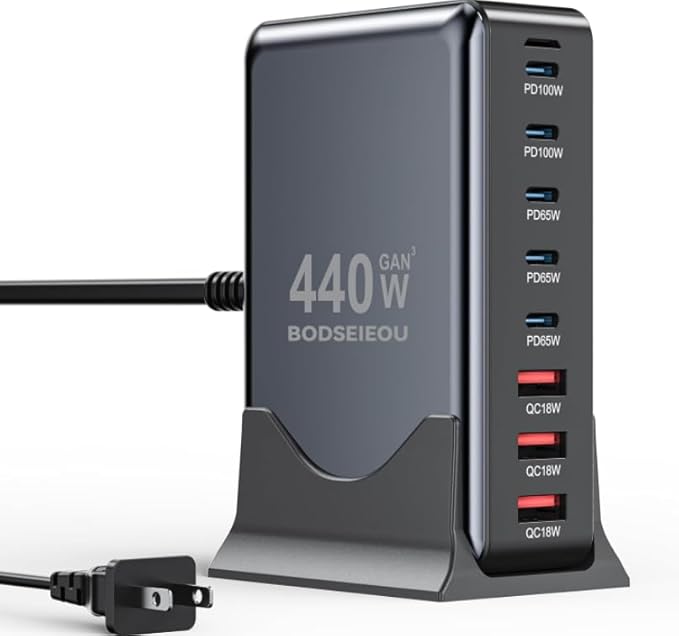 BODSEIEOU USB C Charger Block 440W Charging Station Hub, 8 Port GaN III Fast by BODSEIEOU
