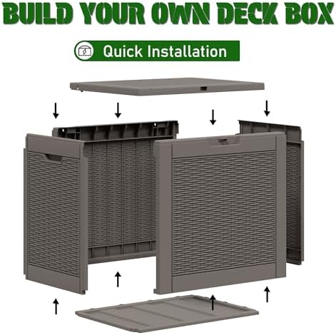 outdoor storage box waterproof, 35 gallon deck box on a desk or shelf