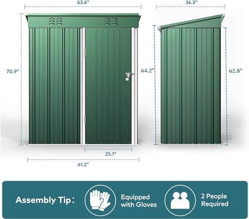 gizoon 5x3 ft outdoor shed, galvanized metal shed, front angle view