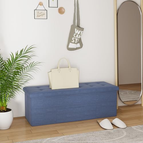 giantex storage ottoman bench, 43" l folding foot shown in use