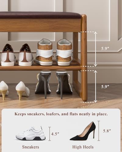 shoe rack bench with hidden storage, 2‑tier solid, close-up detail