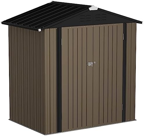 jummico metal outdoor storage shed, 6 x 4 shown in use