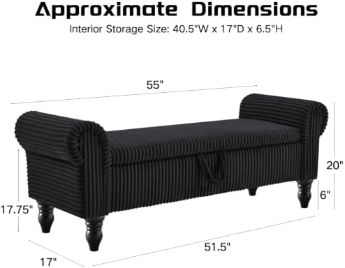 55" storage ottoman bench, corduroy end of bed shown in use