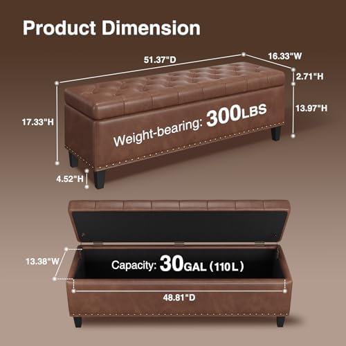 fivewillowise 51 inch storage ottoman bench,large end of shown in use