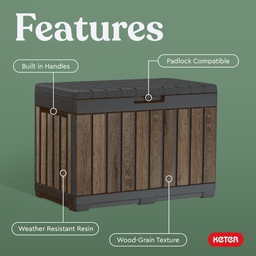 keter premium everwood 50 gal outdoor storage box, side view