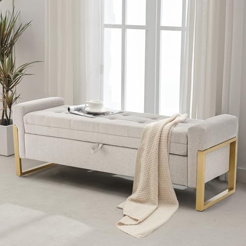 adochr 57" storage ottoman bench, upholstered end of, front angle view