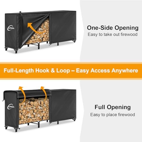 kipiea 8ft waterproof firewood storage log rack cover, front angle view