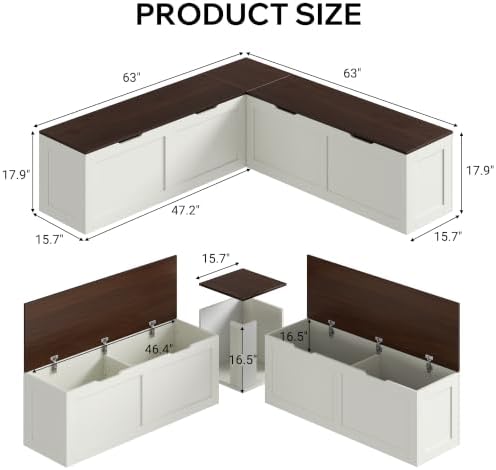 l shaped bench with storage, 63" breakfast nook, close-up detail