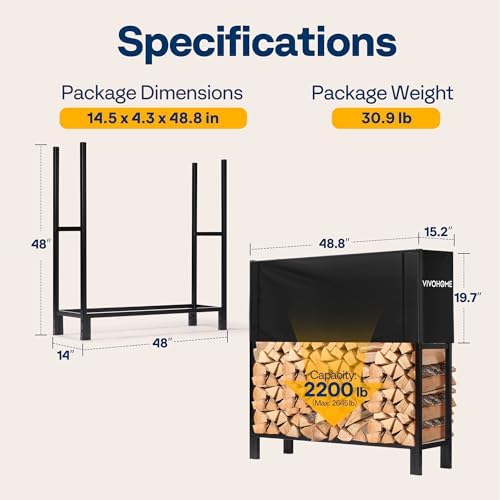 vivohome upgraded heavy duty 4 ft firewood rack on a desk or shelf
