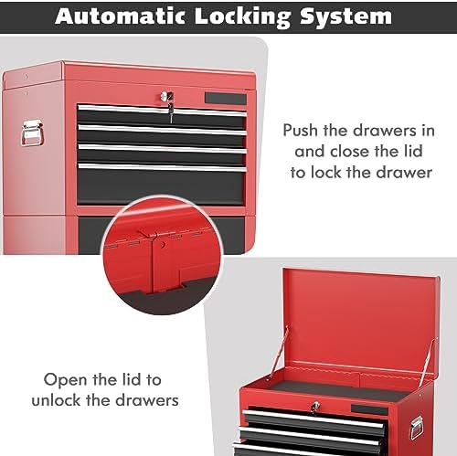 goplus tool chest, 3-in-1 rolling 6 drawers tool showing dimensions