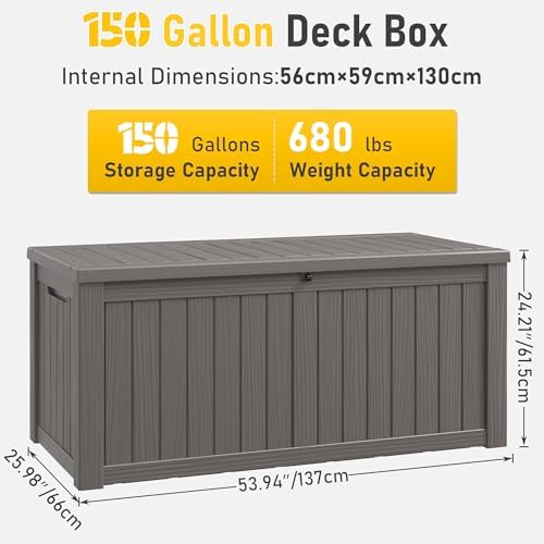 150 gal deck box,outdoor storage box waterproof lockable,gas shown in use