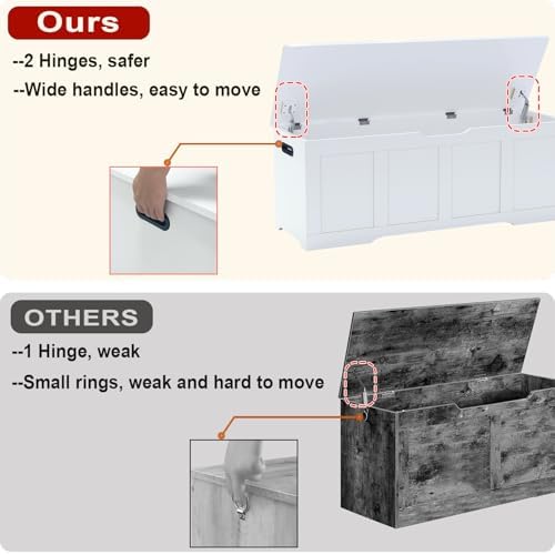 timberer 47.2" storage chest extra large storage bench showing dimensions