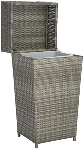 safavieh outdoor mazeli wicker trash can, 35.1" grey, view 10
