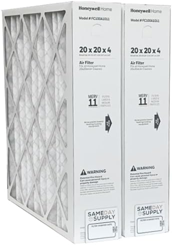 Honeywell FC100A1011-20" x 20" x 4" Pleated Air Filter, MERV 11 Bundle with Same Day Supply Filter Change Reminder (2-Pack)