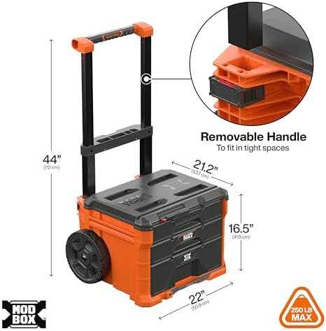klein tools 54890mb modbox three drawer rolling toolbox showing dimensions