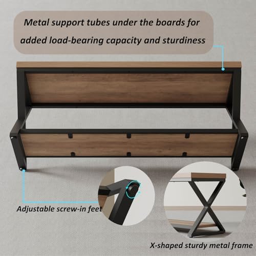 ibf rustic entryway bench with storage, rustic oak, side view