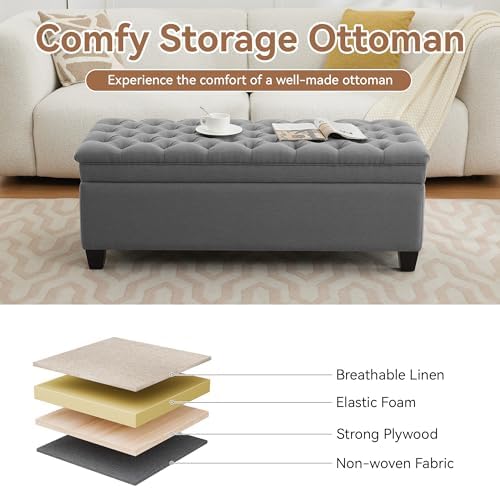 wututuee 50" fabric storage ottoman bench, upholstered rectangle showing dimensions